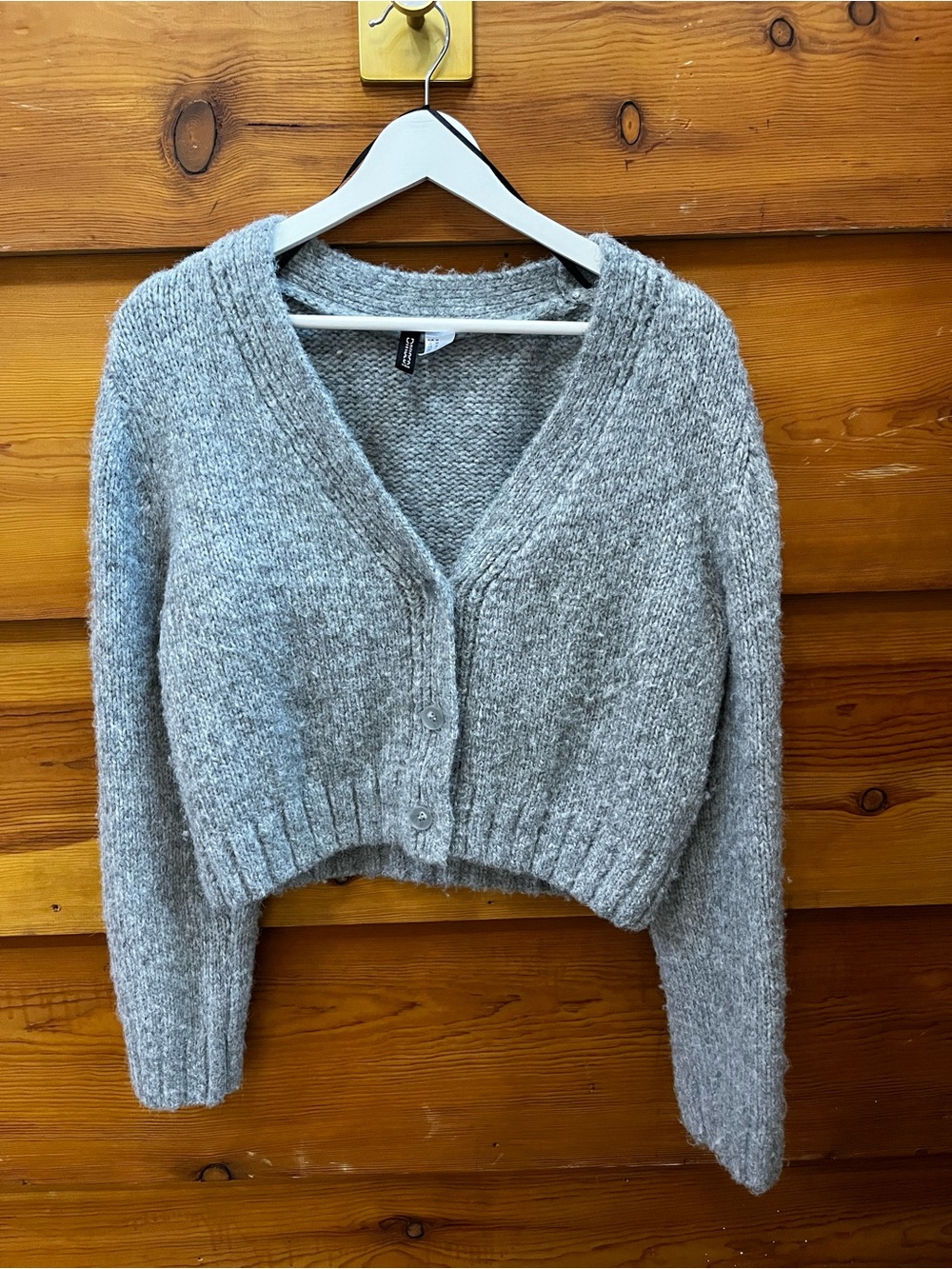 Cozy Gray V-Neck Cropped Button Cardigan Sweater